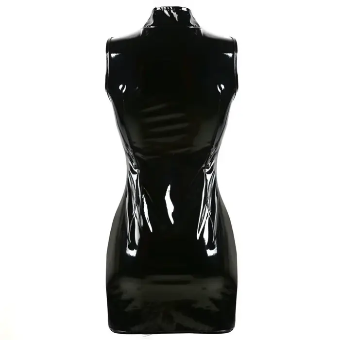 Robe en cuir verni noir PVC Punk, fermeture éclair, Slim, Sexy, moulante, Clubwear, Costume de fête 