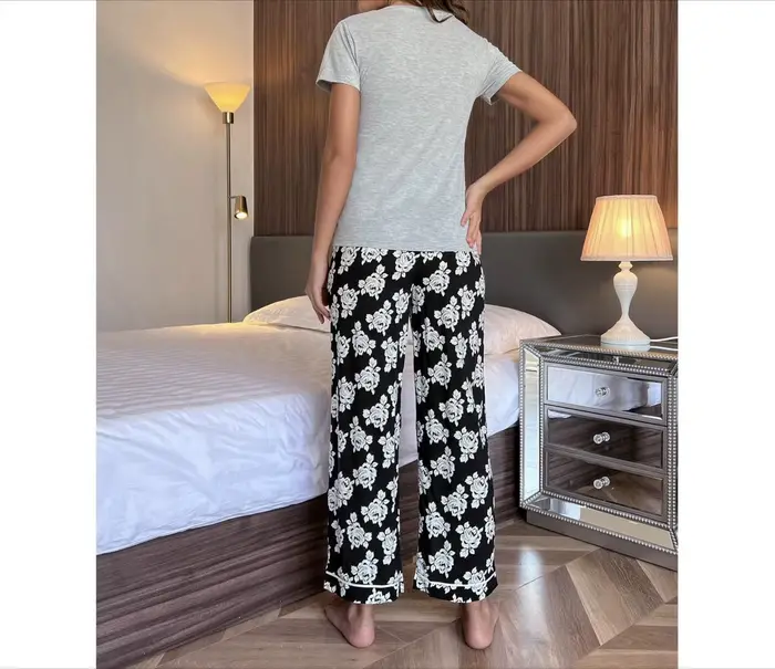 Pyjama pour femme élégant basique printemps pantalon longueur cheville tricoté matière polyester occassions spéciales confort durable