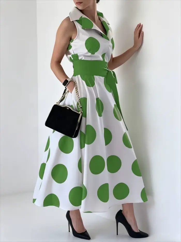 Modigirl 2025 letní dámské puntíkaté elegantní šaty každodenní X-line Fit & Flare košilové