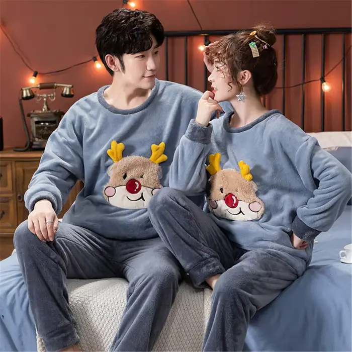 Hiver flanelle Pyjamas ensemble pour femmes homme point Panda dessin animé Pijamas Mujer maison vêtements costumes à manches longues chaud Pyjama vêtements de nuit