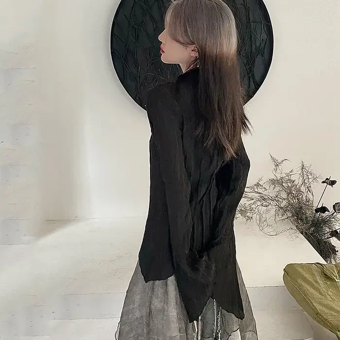 Karrram – chemise noire gothique, Style Yamamoto foncé, chemisier esthétique pour femmes, vêtements 