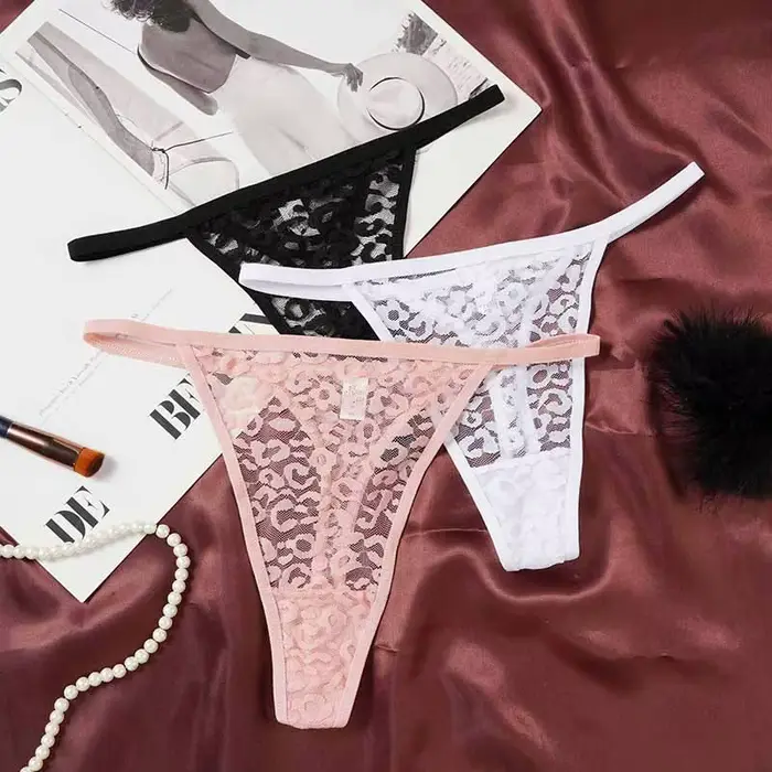 Dámské sexy tanga s nízkým pasem z průhledné krajky