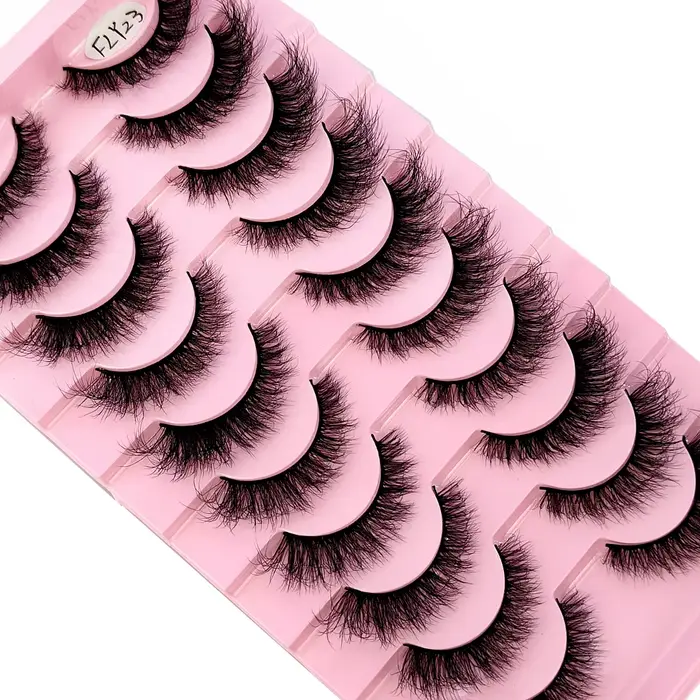 Faux-cils 3D en faux vison, 10 paires, faits à la main, naturels, nude, maquillage, imitation, crois