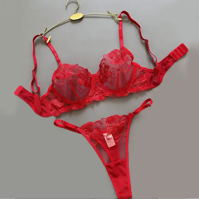 Sexy spodní prádlo set s květinovou výšivkou, podprsenka a kalhotky, horké erotické set, ženské spodní prádlo, exotické sady, fantazie intimní spodní prádlo