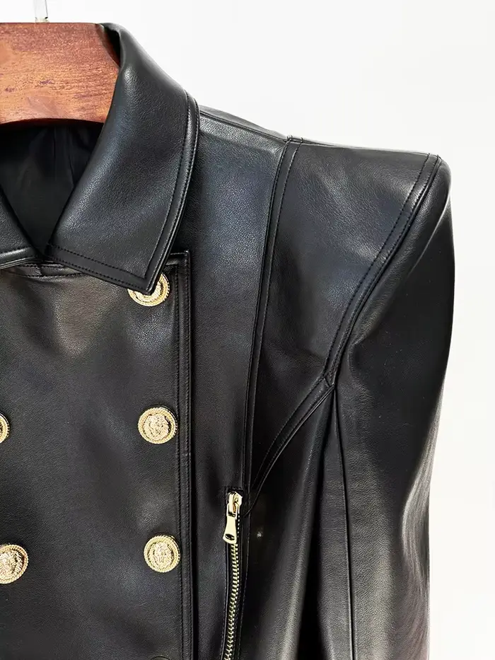 HIGH STREET Nouvelle Collection 2026 Veste de Créateur Femme à Épaules Dénudées, Double Boutonnage, 