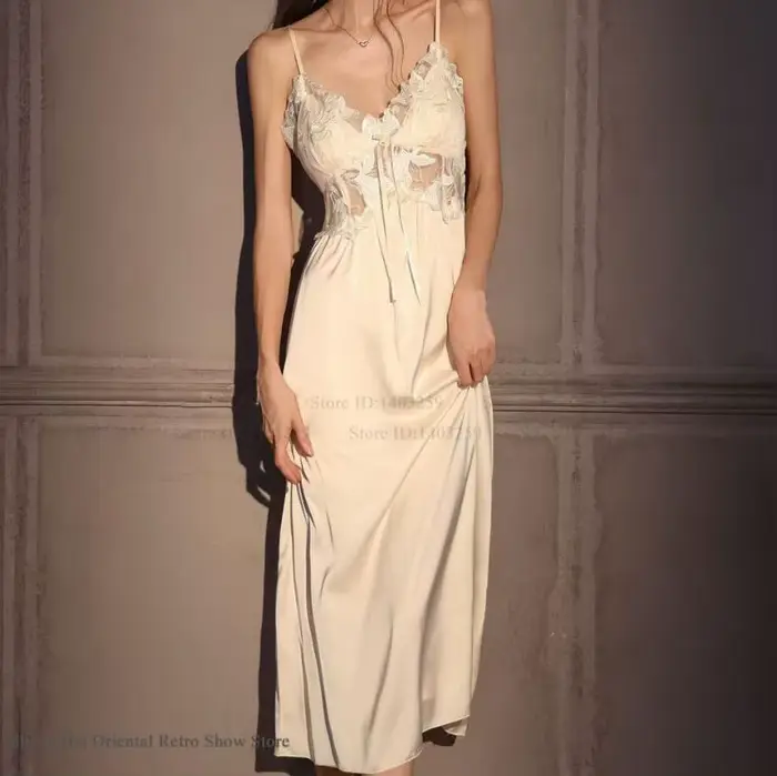 Elegantní dlouhá žena šaty sada hedvábná noční košile led hedvábí noční prádlo domácí oblečení SEXY duté ven krajka noční košile spodní prádlo ležérní oblečení