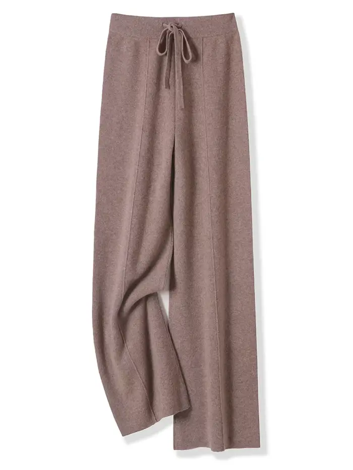 Pantalon tricoté en laine mérinos pour femme, jambes larges, basique, doux et chaud, en cachemire, d