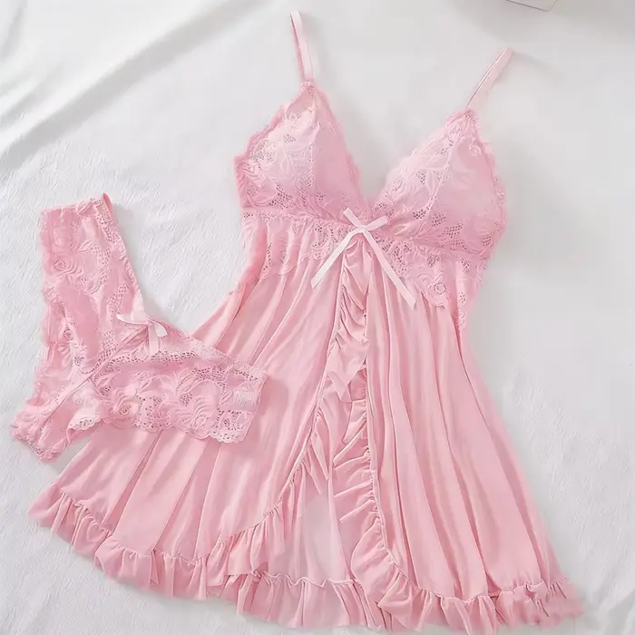 souprava Sexy pro ženy, erotická podprsenka, noční košile, krajkové noční prádlo, barva jednobarevný, štíhlé, měkké šaty, výstřih, plné slipy, noční prádlo a šaty