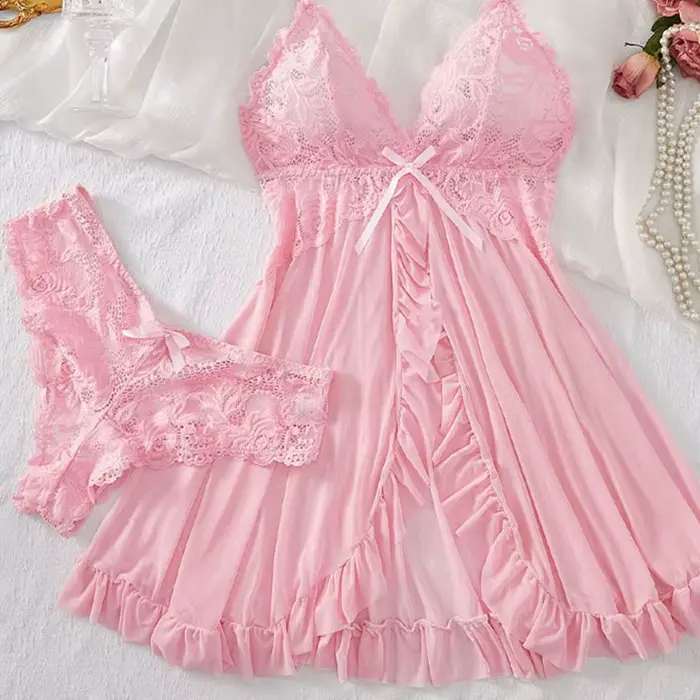 Letní kostým ramínko, Ultra jemné noční košile, krajkové tanga set, sexy pyžama pro ženy, spodní prádlo, teplá noční košile, pohodlné noční prádlo