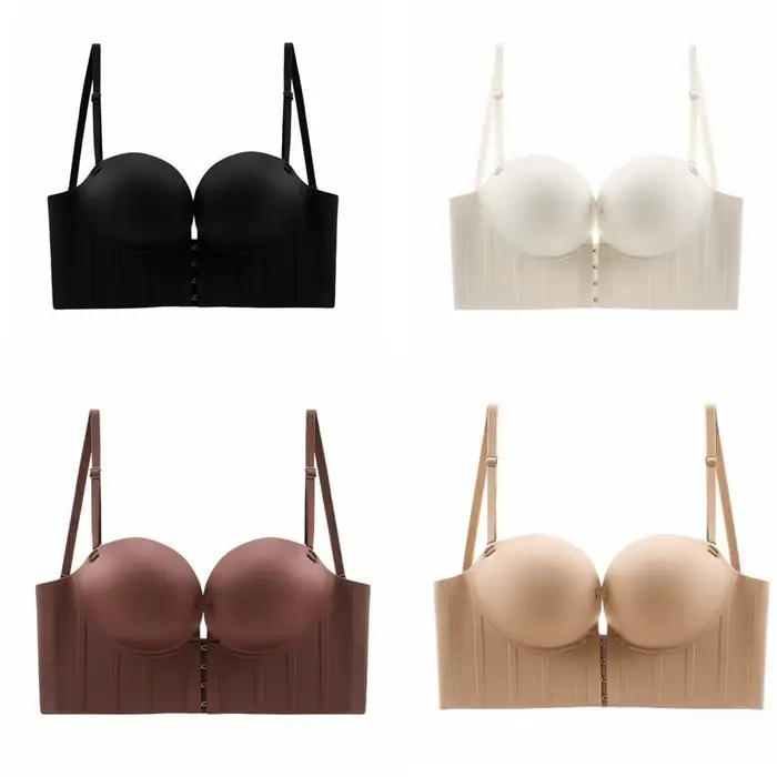 Soutien-gorge sans bretelles, dos en U, push-up, anti-affaissement, sans armatures, à effet push-up, décolleté en V profond, avec coussinets épais, pour mariage.
