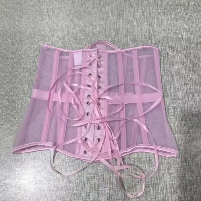 Viditelná dámská síťovina korzet, zeštíhlující opasek, sexy, prsní obal, ramínko krajka-up s 16 pruhy, bílá, červená, XXS až 5XL