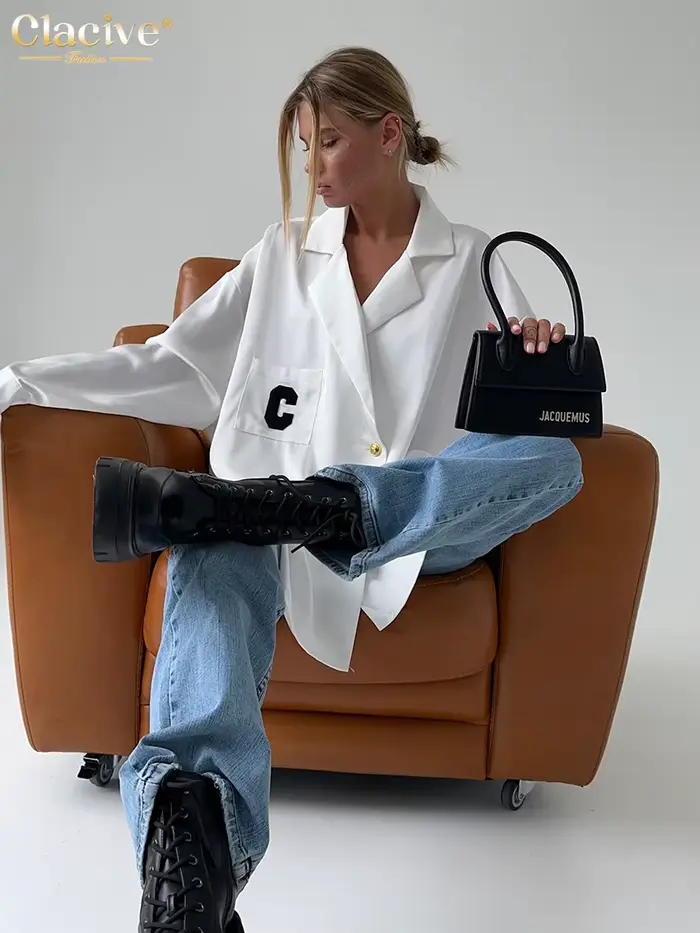 ClacMarkets-Chemisier Élégant à Manches sulfpour Femme, Vêtement de Bureau Blanc, Décontracté, à Rev