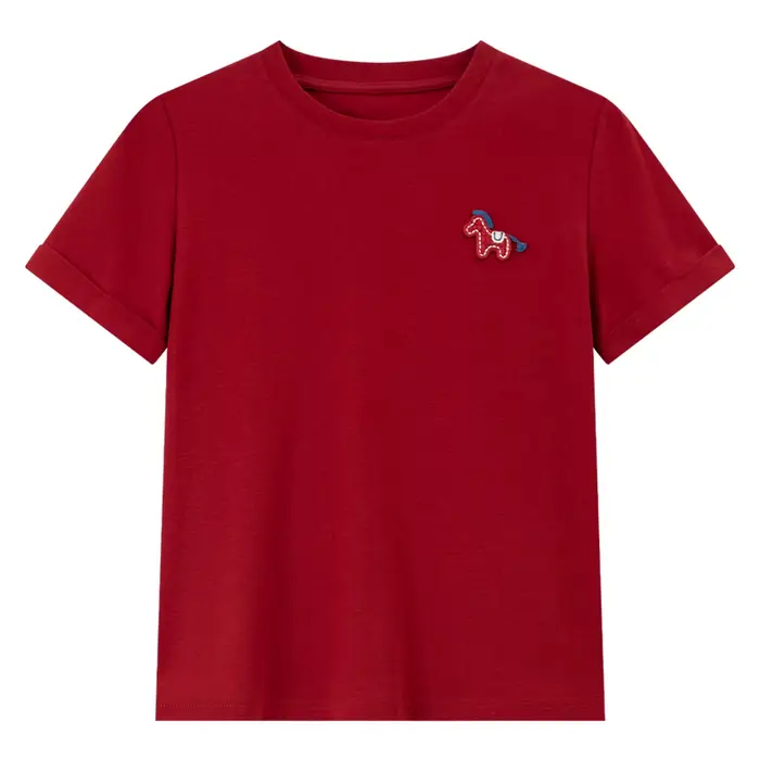 T-shirt décontracté polyvalent rouge pour femme VIMLY, nouvelle collection été 2026, mode bureau, br