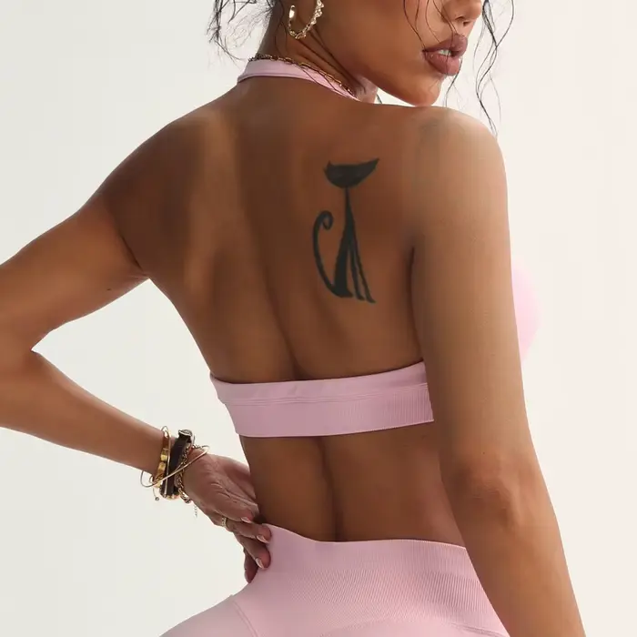 Bezešvá sportovní podprsenka, ohlávkový límec, Sexy, otevřená záda, jóga, polstrovaná, pro ženy, Fitness, tělocvična top, sportovní oblečení