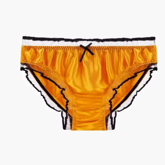 Unisex morušové hedvábné spodní prádlo, slipy hladké s volánky, Sexy, pohodlné, měkké a lesklé, erotické kalhotky pro páry, pevné spodní prádlo s mašle