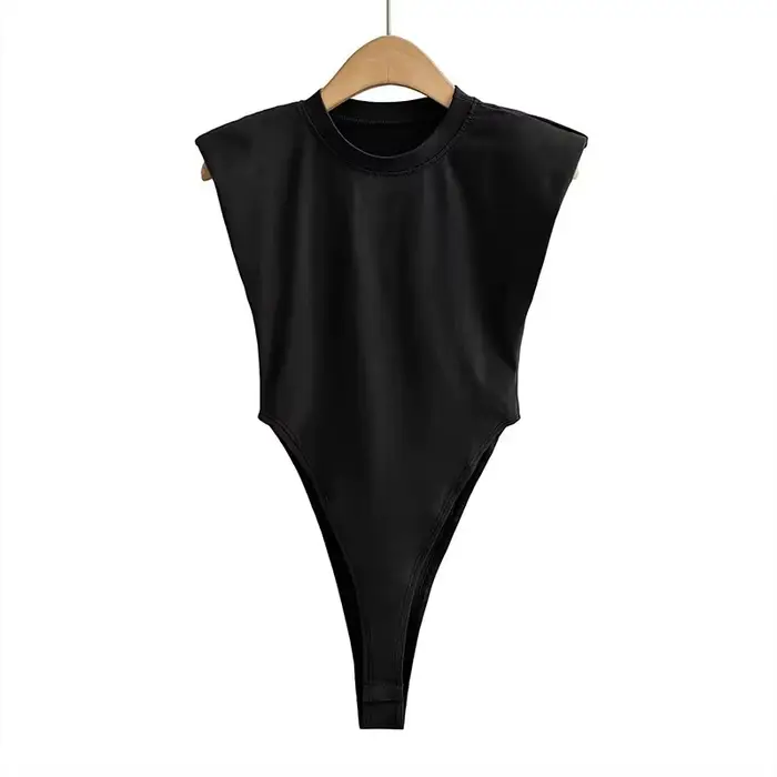 Body moulant sexy une pièce pour femme, avec épaulettes, sans manches, noir et blanc, tendance, haut