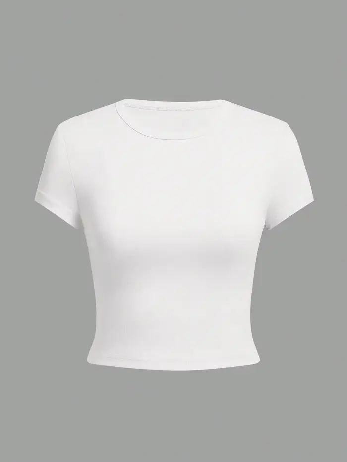 4 pièces couleur unie basique à manches courtes T-shirt ajusté pour les femmes décontracté été minim