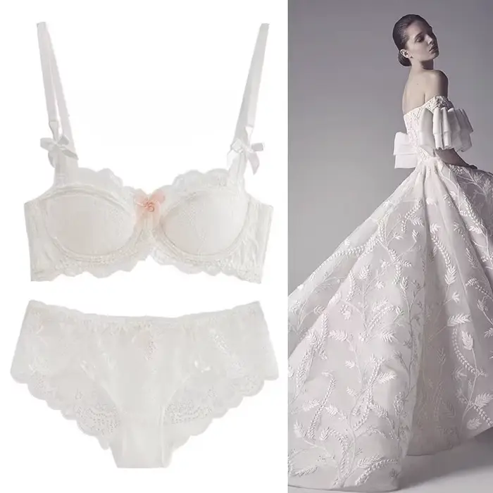 Francouzská čistá touha Bralette malá poprsí AB pohár Push Up bezšňůrová krajková podprsenka pro dívku baculaté mašle design tenký záhyb pohodlí velké velikosti