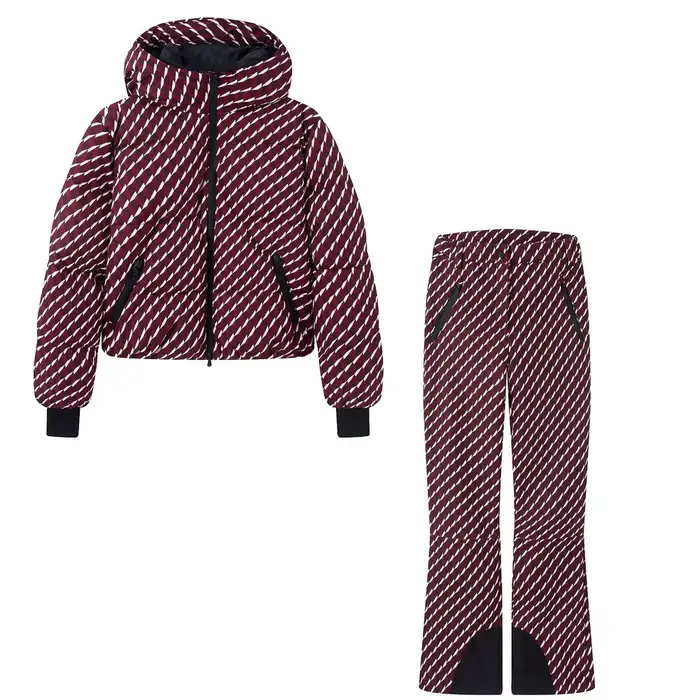 Nový 2dílný dámský set: Bordeaux prošívaná zimní parka s kapucí a zipem
