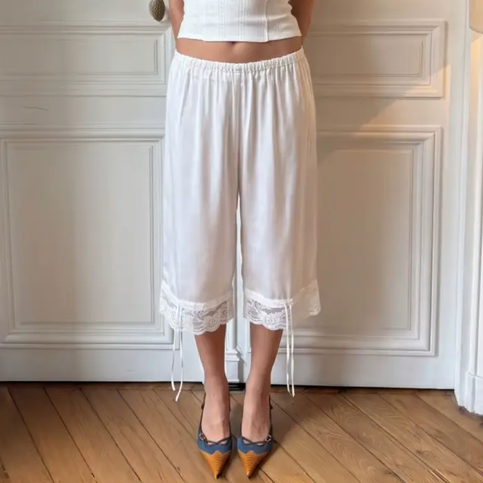 Culottes amples mi-mollet style Cottagecore vintage pour femme, avec dentelle Coquette, pantalon Cap