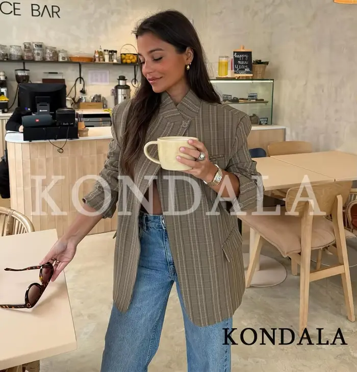 KONDALA Blazer Chic Vintage à Carreaux pour Femme Tendances Printemps 2026 Blazer Élégant pour le Tr
