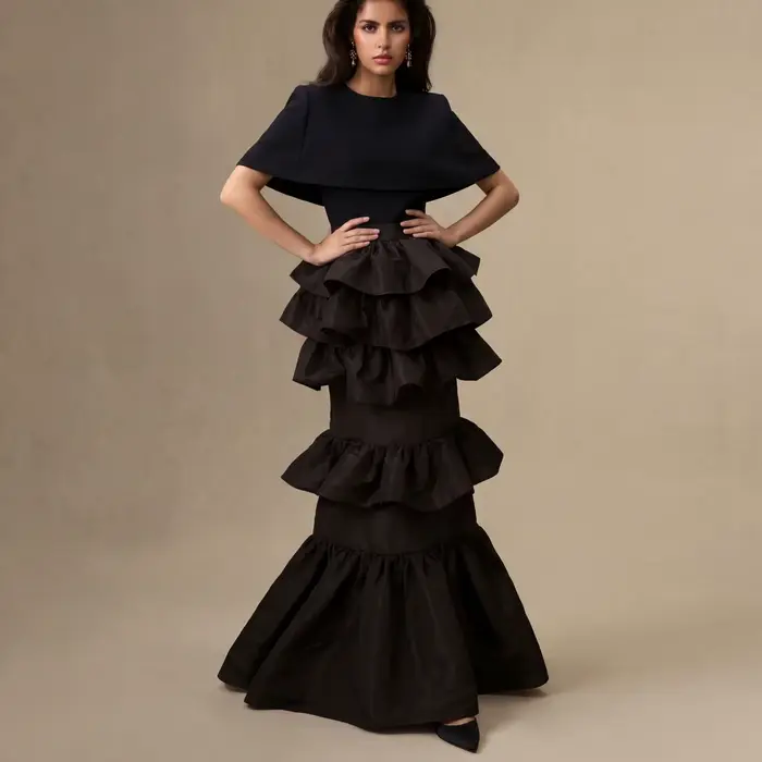Nouvelle Arrivée Jupe Sirène Noire à Volants Superposés pour Femme Taille Haute 2026 Jupe Longue For