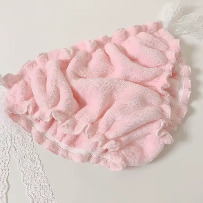 Culottes Lolita sexy en flanelle rose avec dentelle et nœud, chaudes, épaisses et douces, pour spect