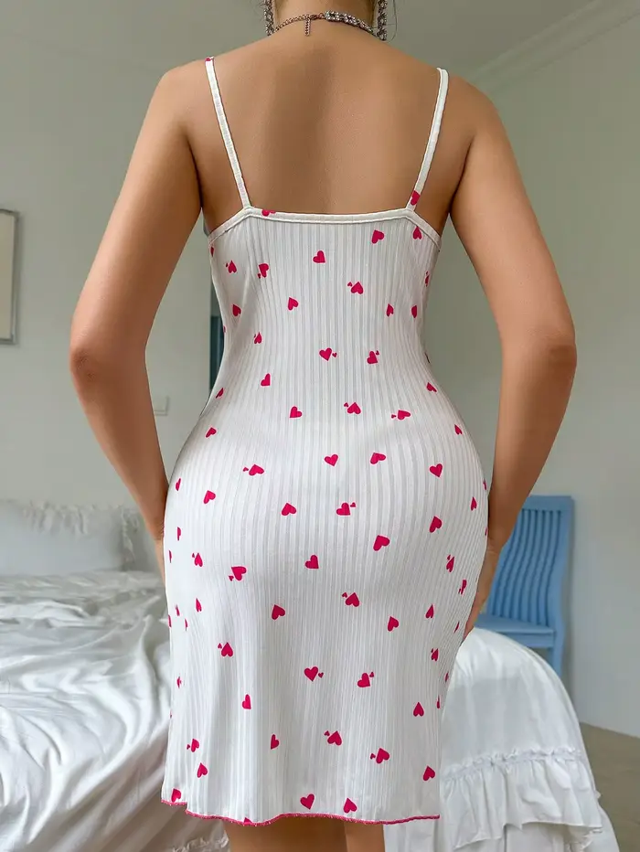 Dámské Sexy noční košile potisk mašle Krajka Trim a bez rukávů srdce elegantní noční košile pro zvláštní příležitosti