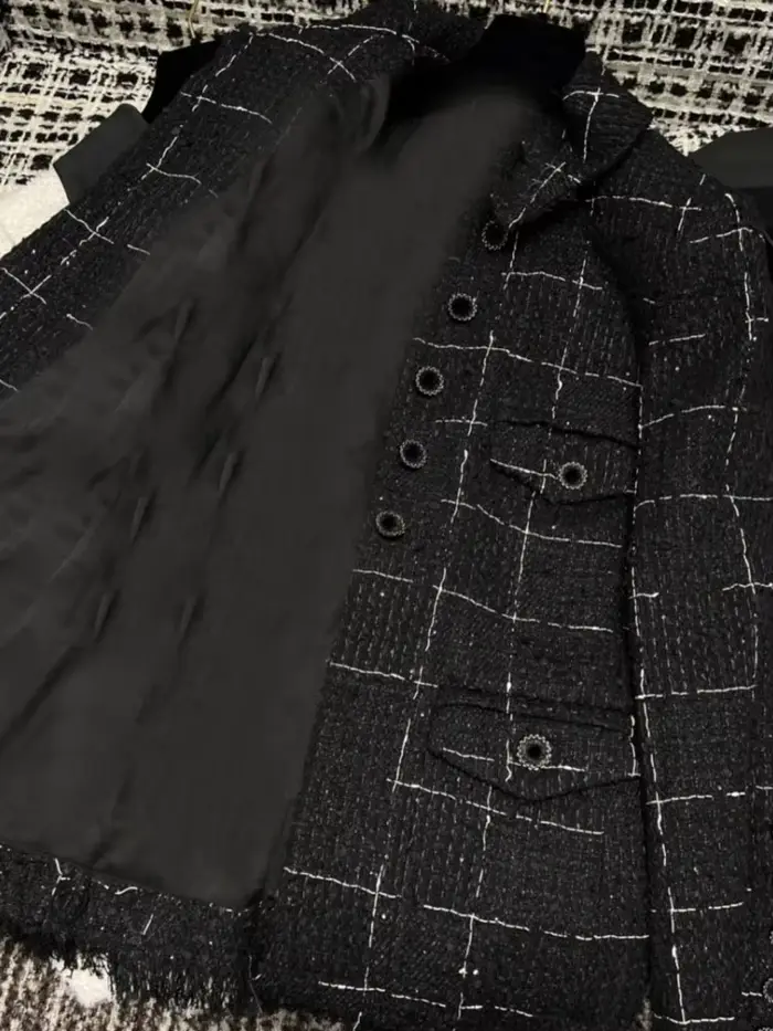 Veste en tweed à carreaux pour femmes, glands, mi-boutonnage simple, avocat, fête, vêtements d'extér