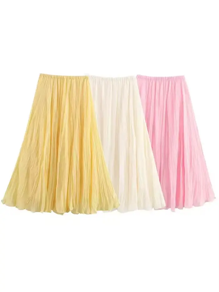 Jupe longue plissée élastique pour femme HH, jupe longue plissée fluide en A, jaune, blanc, rose, po