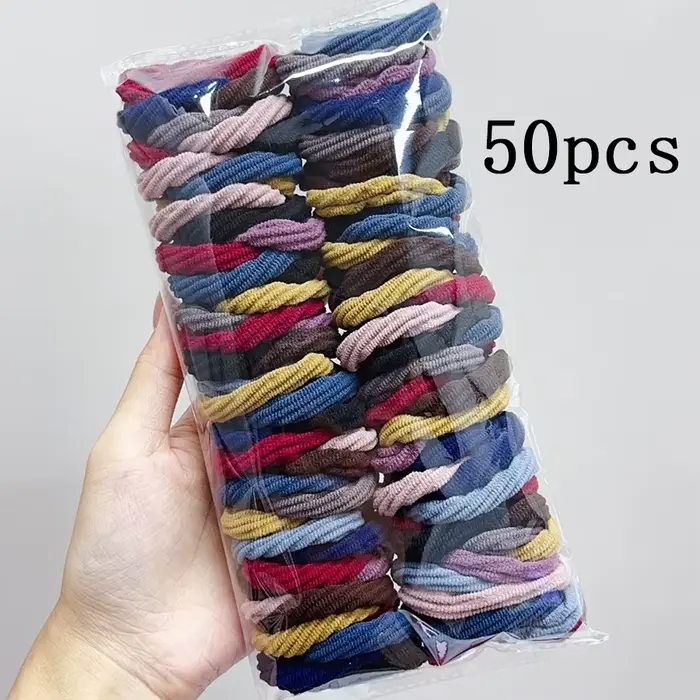 Sada 50 barevných bezešvých gumiček do vlasů pro ženy a dívky