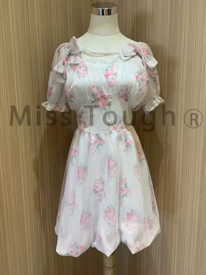 Mini robe d'été à fleurs pour femmes, imprimé français, élégante, mode coréenne mignonne, tenue de f