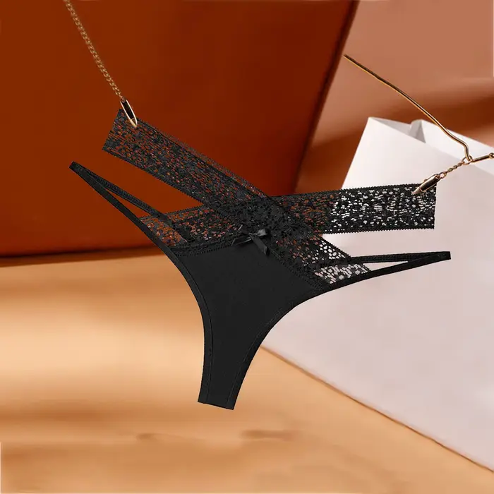 Dámské tanga sexy krajková květinová síťovina nízko pasové průhledné kalhotky