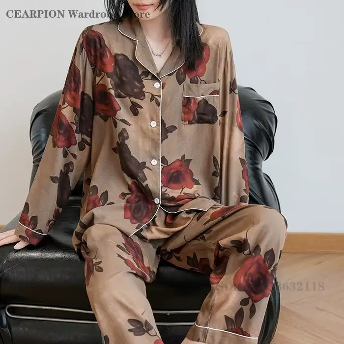 Pyjama en viscose mince imprimé panda blanc, arc-en-ciel, vert azur, panda noir, papillon violet, violet pour femmes, basiques, sexy, décontracté, lounge, tentant, vintage, original, distinctif, vêtements de maison, vêtements décontractés pour tous les jours, vêtements de mariée et de demoiselle d'h