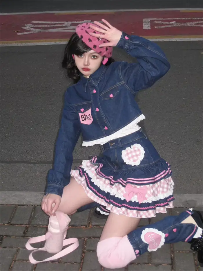 Jemné japonské Lolita mini sukně plesové šaty ženy Harajuku roztomilá džínová