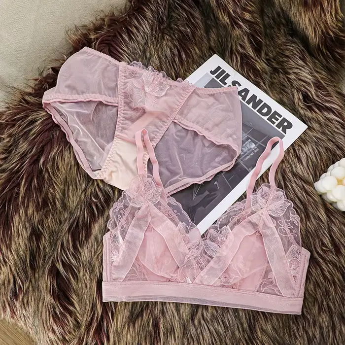 Ensemble de soutien-gorge français sexy pour femme, sous-vêtements doux pour fille sans anneau en ac