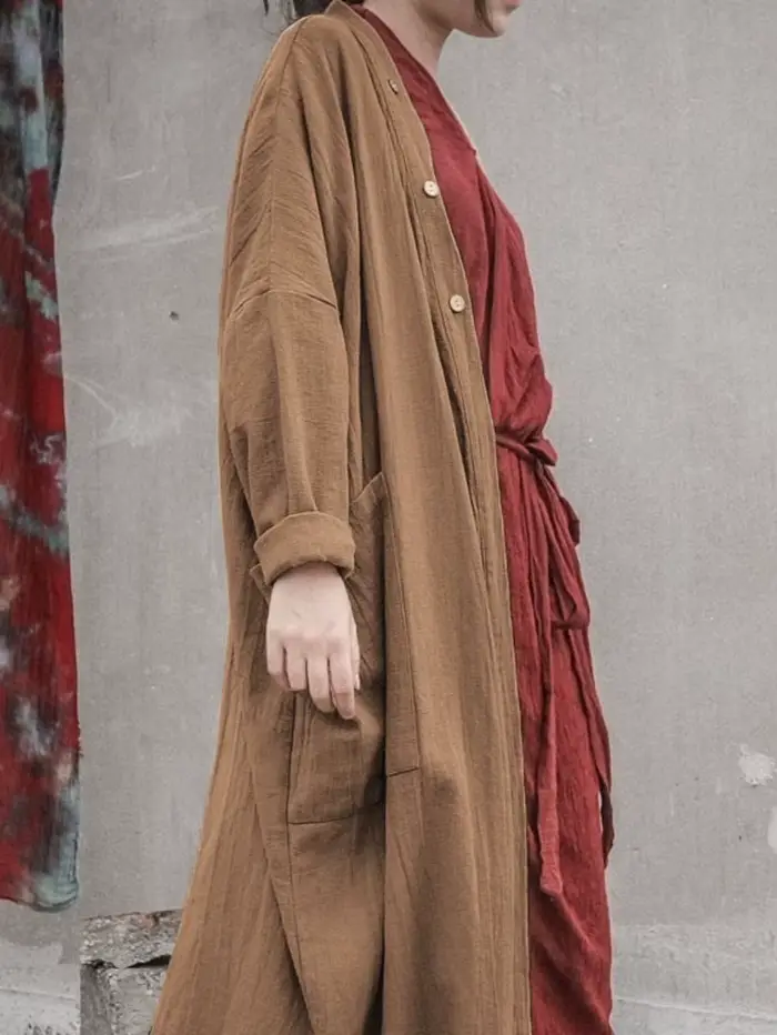 Veste Cardigan longue décontractée surdimensionnée, ample, Trench-coat avec poches, vêtements d'exté