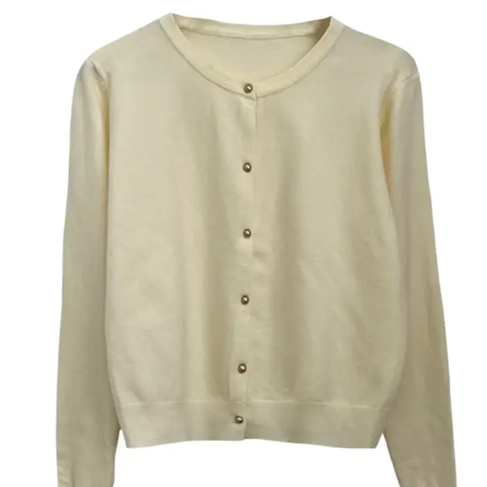 Cardigan tricoté de couleur unie pour femmes, coréen, simple boutonnage, manches longues, col rond, 