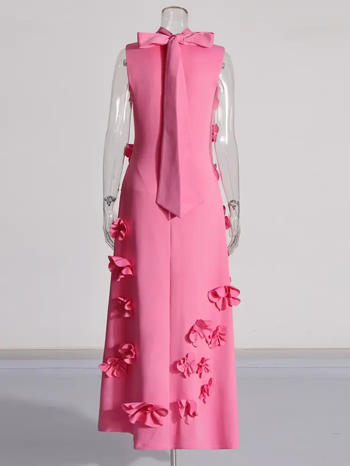 TWOTWINSTYLE – robe longue élégante avec des Appliques épissées pour femmes, col montant, sans manch