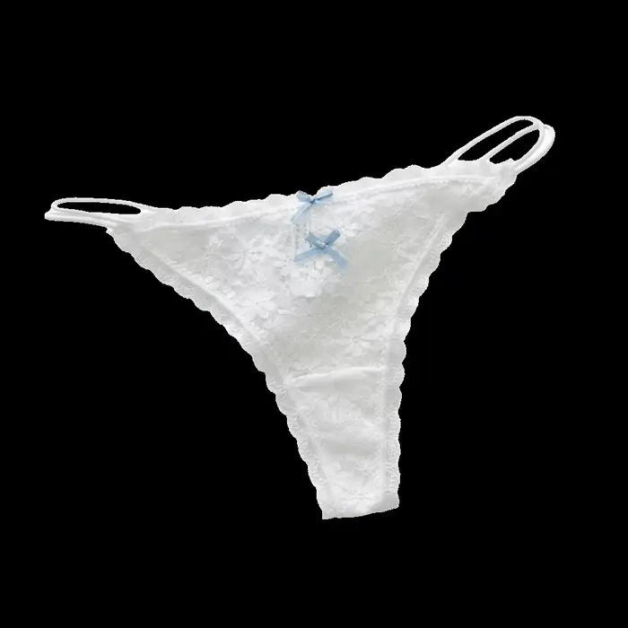 Culotte string transparente en dentelle pour femme, style doux, ajourée, sans couture, en maille fin