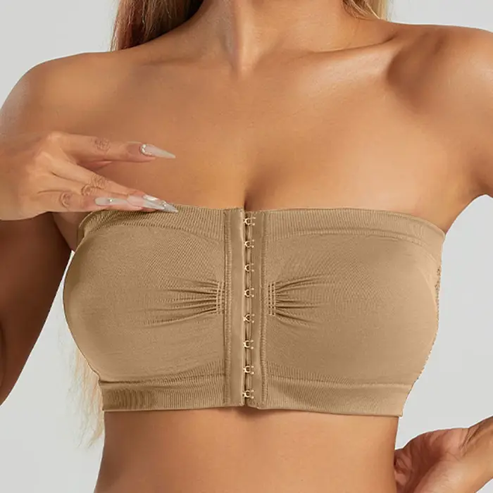 ZOMAXIUJEE bezešvá polyesterová podprsenka bez kostic pro ženy, přední design na zip, půl šálku, nepřekonatelné pohodlí, speciální a každodenní příležitosti