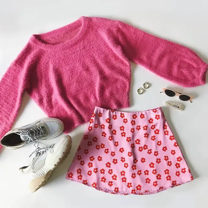 Mini jupe taille haute à imprimé floral pour femmes, vêtements d'été roses, jupe en satin rouge, mod