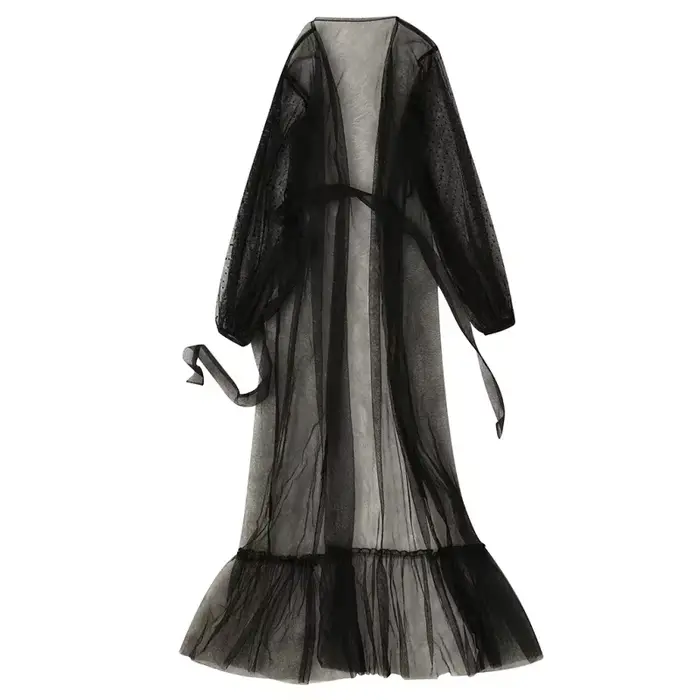 Robe longue en dentelle noire pour femme, lingerie sexy pour femme, robe longue, chemise de nuit confortable, pyjama