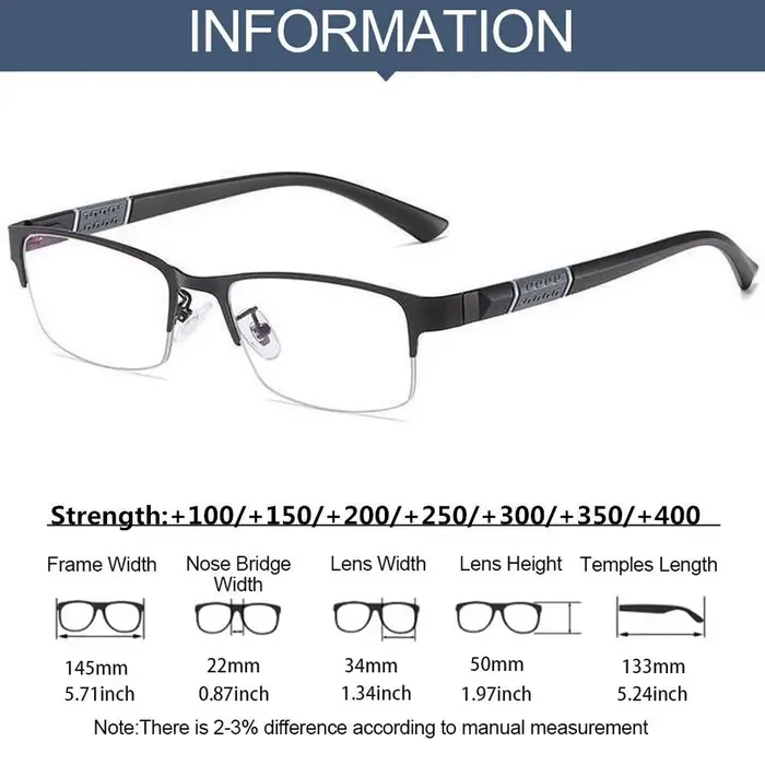 Lunettes de lecture anti-lumière bleue en métal pour hommes, lunettes myopes, lunettes d'affaires, d