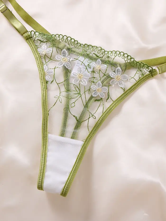 Spodní prádlo jeden kus v sexy zelené květinové krajky a průhledný, vyšívané, měkké a vášnivý francouzský styl, ZA825194 podprsenka