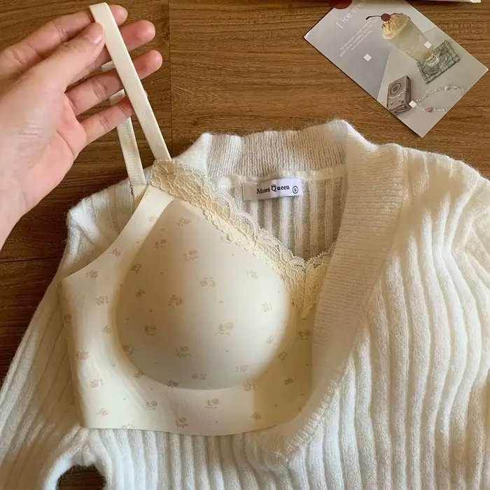 Květinové potisk Nylon a elastan podprsenka s krajkou Trim pro ženy, každý den, zvláštní příležitosti