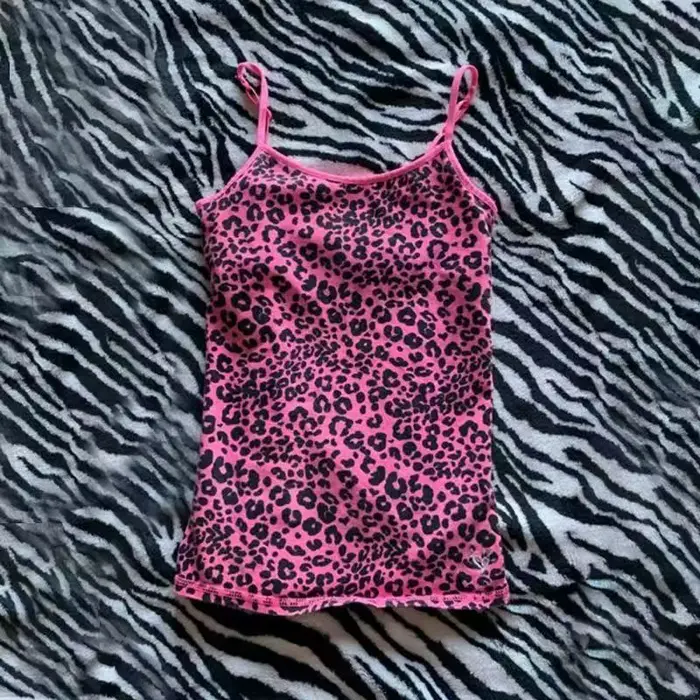 Leopardí vzor rock estetické emo girl Y2K crop topy ležérní punk hottie harajuku hip hop street retro chic