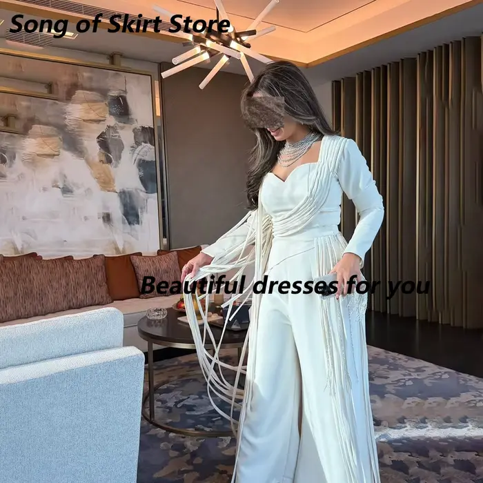 Robe de soirée élégante à col cœur, manches longues, drapée, avec franges, longueur ras du sol, pour invitée de mariage ou bal de promo, personnalisable pour femme