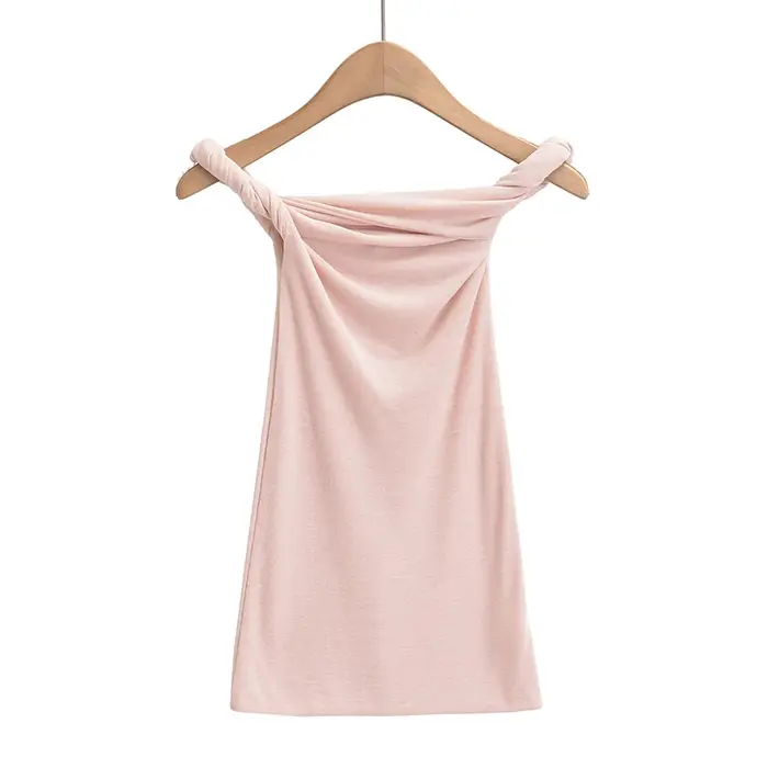 T-shirt à manches courtes et épaules dénudées pour femme, haut froncé, col slash, blanc, rose, kawai