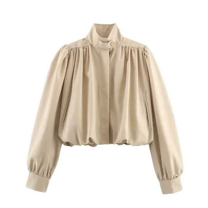 Zevity – manteau court chic à plis pour femmes, veste décontractée rétro à manches longues, vêtement
